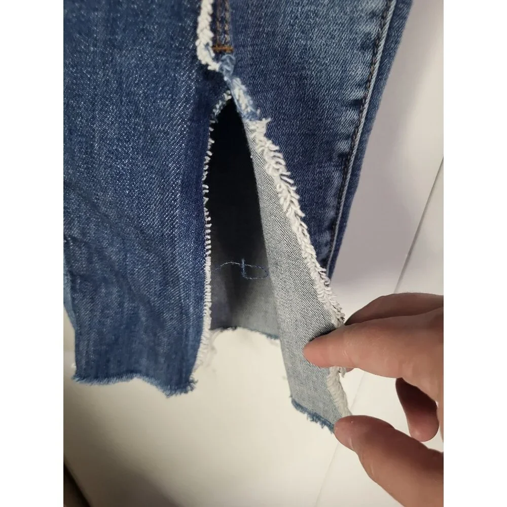 BLANK NYC Shadow Seam Distressed Two-Tone Blue Skinny Jeans Womens SZ 28 Cropped - Picture 5 of 14